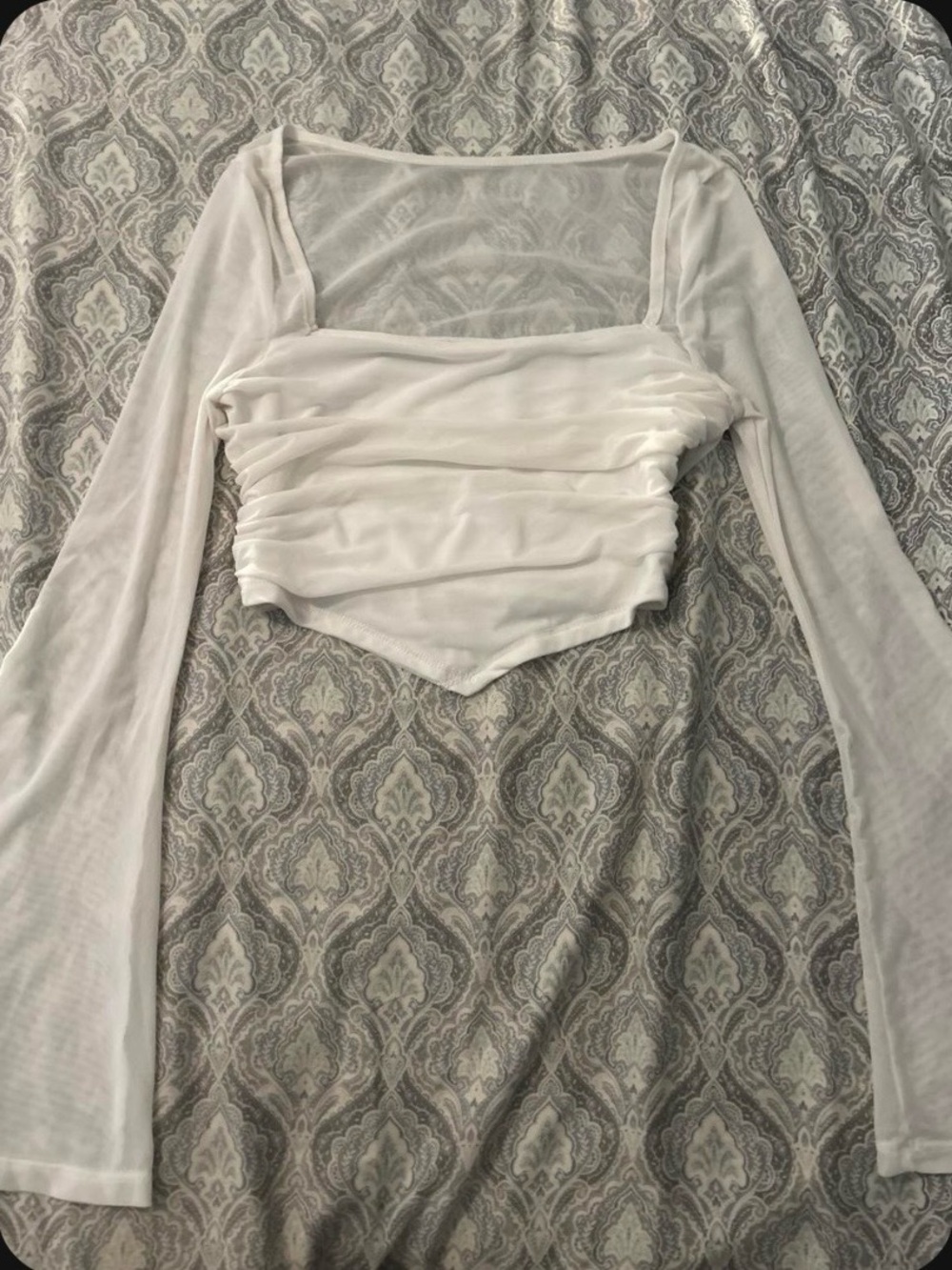 SHEIN white mesh ruched long sleeve